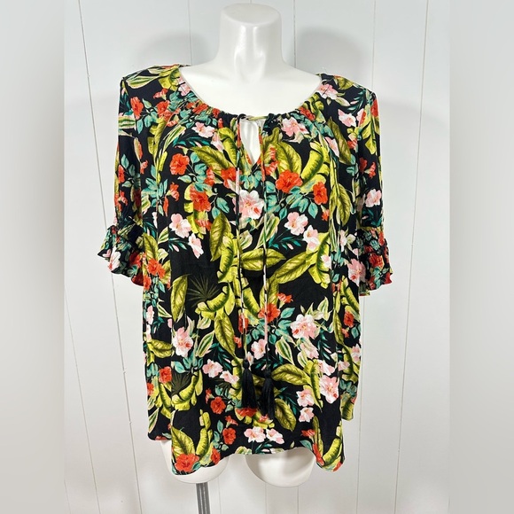 NEW Jessica Simpson Sz 2X 2Piece Set Crop Pants + V-Neck Top Island Wild Flower - Picture 1 of 15